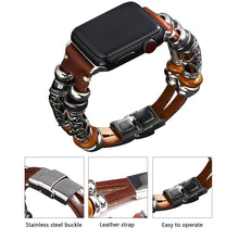 Laden Sie das Bild in den Galerie-Viewer, HPOLW Herren Armband,Vintage Leder Armband aus echtem Leder, Edelstahlschnalle Ersatzarmband Armband Herren Damen Für iWatch Serie 6/5/4/3/2/1 SE 42mm 44mm Schwarz/Rot/Kaffee 