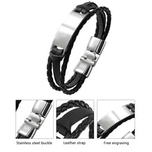 Load image into Gallery viewer, HPOLW Herren Armband,Leder geflochtene personalisierte Handgelenk Armband Geschenk für Männer (Freund Ehemann Vater | ID Identität),Anzug für Geburtstag,Hochzeit,Jubiläum,kann Gravur Armband