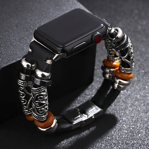 HPOLW Herren Armband,Vintage Leder Armband aus echtem Leder, Edelstahlschnalle Ersatzarmband Armband Herren Damen Für iWatch Serie 6/5/4/3/2/1 SE 42mm 44mm Schwarz/Rot/Kaffee