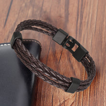 Laden Sie das Bild in den Galerie-Viewer, HPOLW Herren Armband,Leder geflochtenes Armband für Herren Damen Sport Retro Armband Personalisierte Armband Geschenke für Herren Schwarz/Braun/Weiß Armband 