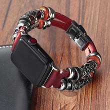 Load image into Gallery viewer, HPOLW Herren Armband,Vintage Leder Armband aus echtem Leder, Edelstahlschnalle Ersatzarmband Armband Herren Damen Für iWatch Serie 6/5/4/3/2/1 SE 42mm 44mm Schwarz/Rot/Kaffee