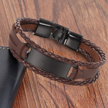 Load image into Gallery viewer, HPOLW Herren Armband,Leder geflochtene personalisierte Handgelenk Armband Geschenk für Männer (Freund Ehemann Vater | ID Identität),Anzug für Geburtstag,Hochzeit,Jubiläum,kann Gravur Armband