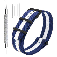 Laden Sie das Bild in den Galerie-Viewer, NATO-Armband, 4er/8er-Pack – 16 mm, 18 mm, 20 mm, 22 mm, 24 mm, hochwertige Uhrenarmbänder aus ballistischem Nylon im Zulu-Stil mit Edelstahlschnalle