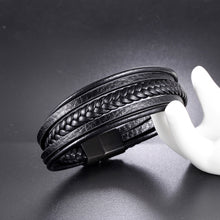 Load image into Gallery viewer, HPOLW Herren Armbänder,Echtes Leder geflochtenes Armband für Männer Schwarz Edelstahlverschluss Personalisierte Armbänder Mode Schmuck Accessoires Tolles Geschenk für Männer
