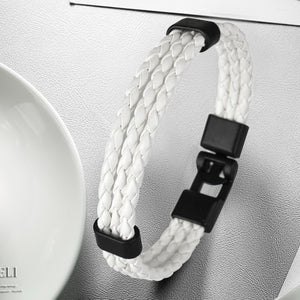 HPOLW Herren Armband,Leder geflochtenes Armband für Herren Damen Sport Retro Armband Personalisierte Armband Geschenke für Herren Schwarz/Braun/Weiß Armband