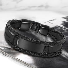 Laden Sie das Bild in den Galerie-Viewer, HPOLW Herren Armband,Leder geflochtene personalisierte Handgelenk Armband Geschenk für Männer (Freund Ehemann Vater | ID Identität),Anzug für Geburtstag,Hochzeit,Jubiläum,kann Gravur Armband 
