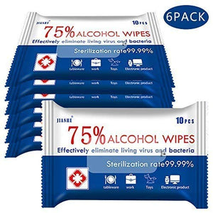 Alkoholtücher, 75 % Alkohol, Reinigungstücher, große Feuchttücher für unterwegs zur Allzweckreinigung (6er-Packung mit 60 Tüchern) 