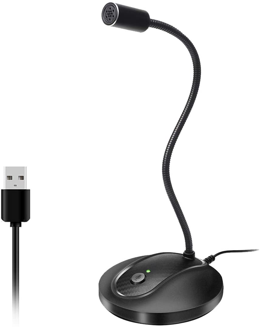 USB Desktop Microphone with Mute Button,Plug&Play Condenser,Computer, PC, Laptop, Mac, PS4 Mic LED Indicator -360 Gooseneck Design -Recording, Dictation, YouTube, Gaming, Streaming (Omnidirectional)