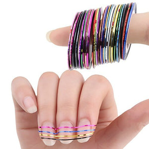 30 Colors Multicolor Mixed Colors Rolls Striping Tape Line Nail Art Decoration Sticker DIY Nail Tip (Basic)
