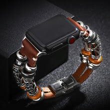 Laden Sie das Bild in den Galerie-Viewer, HPOLW Herren Armband,Vintage Leder Armband aus echtem Leder, Edelstahlschnalle Ersatzarmband Armband Herren Damen Für iWatch Serie 6/5/4/3/2/1 SE 42mm 44mm Schwarz/Rot/Kaffee 