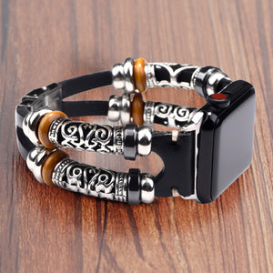 HPOLW Herren Armband,Vintage Leder Armband aus echtem Leder, Edelstahlschnalle Ersatzarmband Armband Herren Damen Für iWatch Serie 6/5/4/3/2/1 SE 42mm 44mm Schwarz/Rot/Kaffee