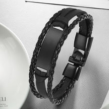 Laden Sie das Bild in den Galerie-Viewer, HPOLW Herren Armband,Leder geflochtene personalisierte Handgelenk Armband Geschenk für Männer (Freund Ehemann Vater | ID Identität),Anzug für Geburtstag,Hochzeit,Jubiläum,kann Gravur Armband 