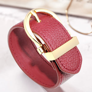 HPOLW Frauen Armband,Leder verstellbar Metallring Design Handgelenk Armband Wein Rot Armreif Armband Modeschmuck Geschenk für Frauen