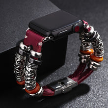 Load image into Gallery viewer, HPOLW Herren Armband,Vintage Leder Armband aus echtem Leder, Edelstahlschnalle Ersatzarmband Armband Herren Damen Für iWatch Serie 6/5/4/3/2/1 SE 42mm 44mm Schwarz/Rot/Kaffee