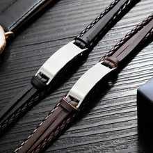 Load image into Gallery viewer, HPOLW Herren Armband,Leder geflochtene personalisierte Handgelenk Armband Geschenk für Männer (Freund Ehemann Vater | ID Identität),Anzug für Geburtstag,Hochzeit,Jubiläum,kann Gravur Armband