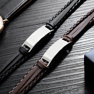 HPOLW Herren Armband,Leder geflochtene personalisierte Handgelenk Armband Geschenk für Männer (Freund Ehemann Vater | ID Identität),Anzug für Geburtstag,Hochzeit,Jubiläum,kann Gravur Armband