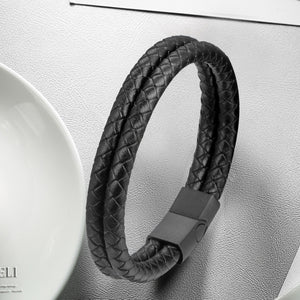 HPOLW Herren Echtes Lederarmband-Mode Klassisch Handgefertigte Geflochtene Handgelenkarmbänder,mit schwarzem Edelstahlverschluss Personalisiertes Armband,Tolle Geschenkidee für Männer 