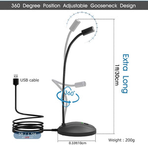 USB Desktop Microphone with Mute Button,Plug&Play Condenser,Computer, PC, Laptop, Mac, PS4 Mic LED Indicator -360 Gooseneck Design -Recording, Dictation, YouTube, Gaming, Streaming (Omnidirectional)