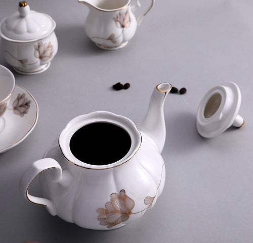 21-Piece Porcelain Ceramic Coffee Tea Gift Sets, Cups& Saucer Service for 6, Teapot, Sugar Bowl, Creamer Pitcher and 6 Teaspoons.