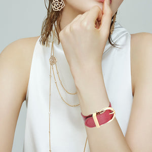 HPOLW Frauen Armband,Leder verstellbar Metallring Design Handgelenk Armband Wein Rot Armreif Armband Modeschmuck Geschenk für Frauen