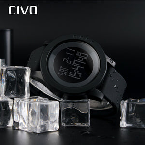CIVO Men’s Digital Military Sports Watch Big Face Business Casual 5ATM Waterproof Watches for Men Rubber Led Simple Citizen Sport Watch Black