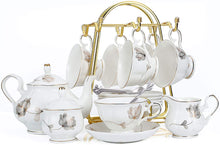 Load image into Gallery viewer, 21-Piece Porcelain Ceramic Coffee Tea Gift Sets, Cups&amp; Saucer Service for 6, Teapot, Sugar Bowl, Creamer Pitcher and 6 Teaspoons.
