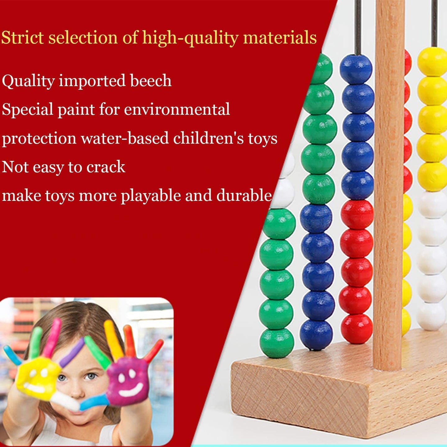 NA Vorschulischer Zahlenlern-Abakus, klassisches Holzspielzeug, Entwicklungsspielzeug, bunte Holzperlen, 8 Erweiterungsaktivitäten, tolles Geschenk für Mädchen und Jungen, am besten für 3-, 4- und 5-Jährige