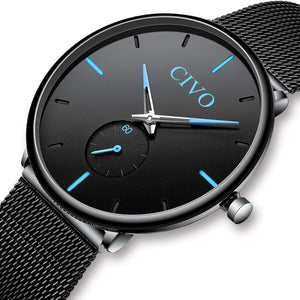 CIVO Mens Black Ultra Thin Watch Minimalist Fashion Wrist Watches for Men Business Dress Waterproof Casual Watch for Man with Stainless Steel Mesh Band