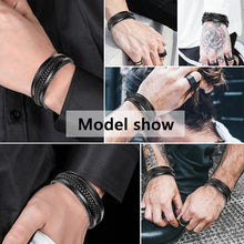 Load image into Gallery viewer, HPOLW Herren Armbänder,Echtes Leder geflochtenes Armband für Männer Schwarz Edelstahlverschluss Personalisierte Armbänder Mode Schmuck Accessoires Tolles Geschenk für Männer