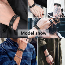 Laden Sie das Bild in den Galerie-Viewer, HPOLW Herren Armband,Leder geflochtene personalisierte Handgelenk Armband Geschenk für Männer (Freund Ehemann Vater | ID Identität),Anzug für Geburtstag,Hochzeit,Jubiläum,kann Gravur Armband 