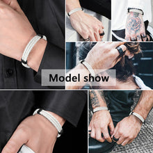 Load image into Gallery viewer, HPOLW Herren Armband,Leder geflochtenes Armband für Herren Damen Sport Retro Armband Personalisierte Armband Geschenke für Herren Schwarz/Braun/Weiß Armband