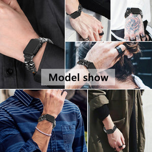 HPOLW Herren Armband,Vintage Leder Armband aus echtem Leder, Edelstahlschnalle Ersatzarmband Armband Herren Damen Für iWatch Serie 6/5/4/3/2/1 SE 42mm 44mm Schwarz/Rot/Kaffee