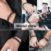 Laden Sie das Bild in den Galerie-Viewer, HPOLW Herren Armband,Leder geflochtenes Armband für Herren Damen Sport Retro Armband Personalisierte Armband Geschenke für Herren Schwarz/Braun/Weiß Armband 