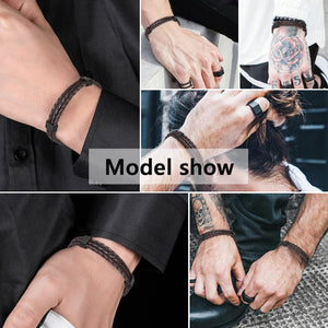 HPOLW Herren Armband,Leder geflochtenes Armband für Herren Damen Sport Retro Armband Personalisierte Armband Geschenke für Herren Schwarz/Braun/Weiß Armband 