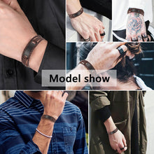Load image into Gallery viewer, HPOLW Herren Armband,Leder geflochtene personalisierte Handgelenk Armband Geschenk für Männer (Freund Ehemann Vater | ID Identität),Anzug für Geburtstag,Hochzeit,Jubiläum,kann Gravur Armband