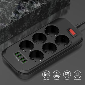 4 USB Phone Charger Multiple Power Sockets 6 EU Outlet Power Strip Charger For Home/Restaurant Charging Mobile Phone