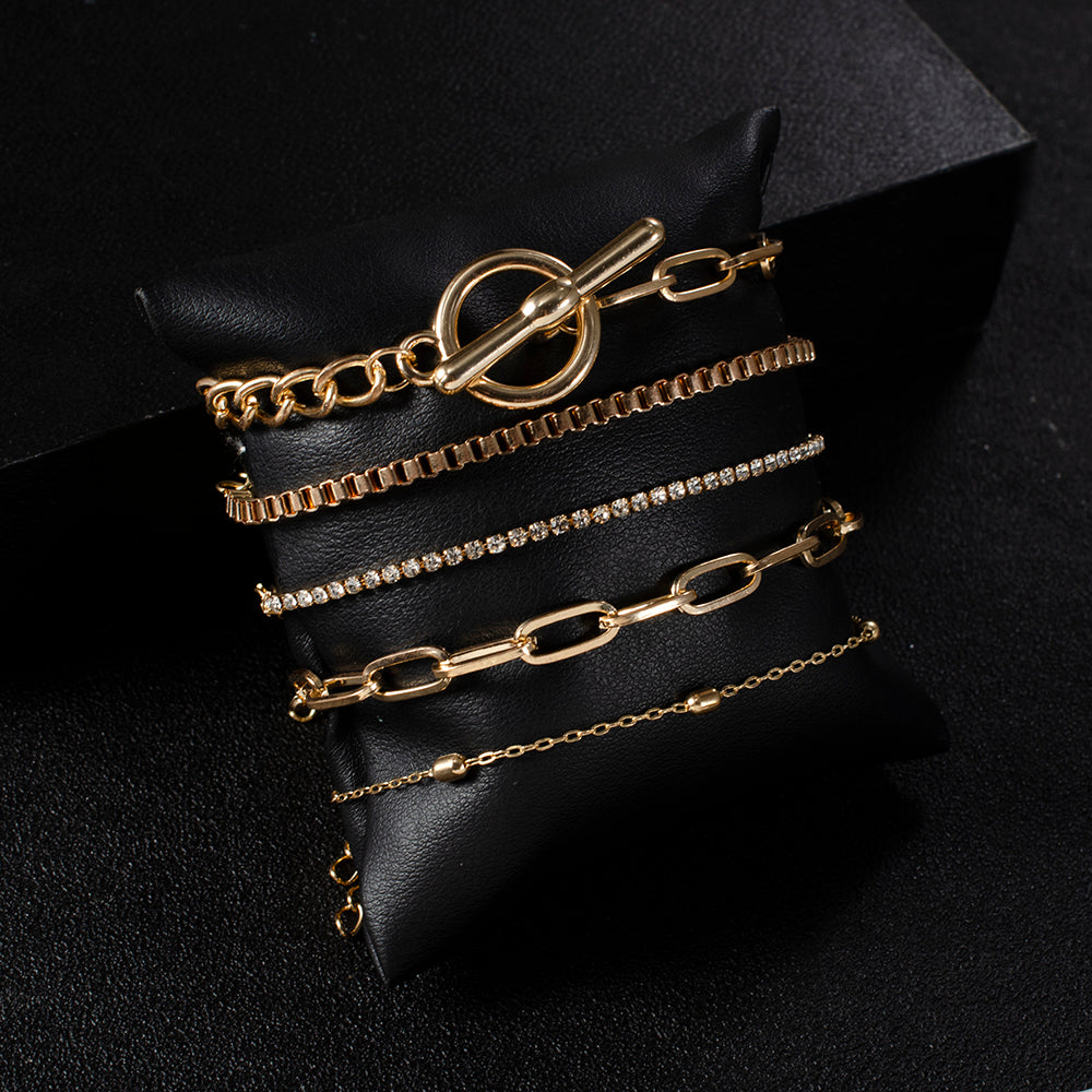 5PCs Easy Hook Fashion Crystal Bracelets for Women Gold Wrist Chain Bracelets Set Female Boho Statement Bracelet Jewelry by Tiftih