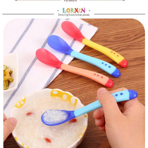 Hot Sale Baby Soft Silicone Spoon Candy Color Temperature Sensing Spoon Solid Feeding Utensils Children Food Baby Feeding Tools