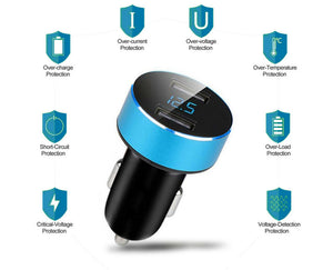USB Car Charger 3.1A Dual With LED Voltage/Current Display Aluminum Car-Charger for Xiaomi Samsung iPhone 11 Pro Max Tablet