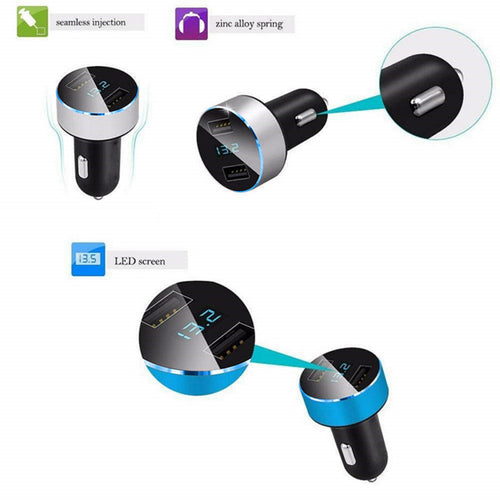USB Car Charger 3.1A Dual With LED Voltage/Current Display Aluminum Car-Charger for Xiaomi Samsung iPhone 11 Pro Max Tablet