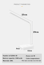 Laden Sie das Bild in den Galerie-Viewer, LED Tischlampe für den Schreibtisch, USB wiederaufladbar, 1500 mAh, Nachtlampe, stufenlos dimmbar, Schreibtisch-Leselicht, faltbar, drehbar, Berührungsschalter