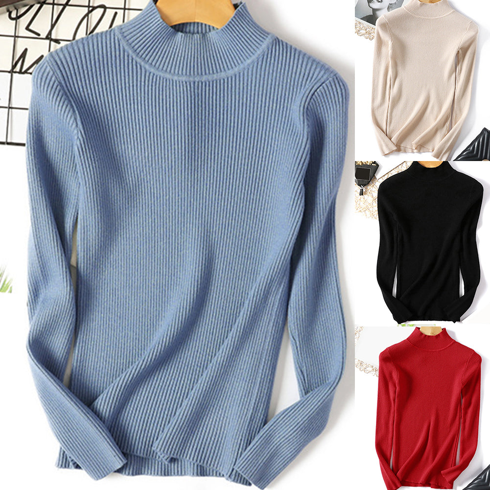 Heißer Herbst Winter Frauen Einfarbig Schlank Rollkragen Pullover Gestrickt Elastische Jumper durch Blazclr