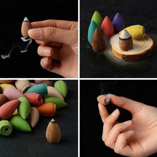 Ubiety 10PCS/set Floral Incense Cone With Tray Colorful Fragrance Scent Tower Incense Mixed Scent Aromatherapy Fresh Air Aroma Spice