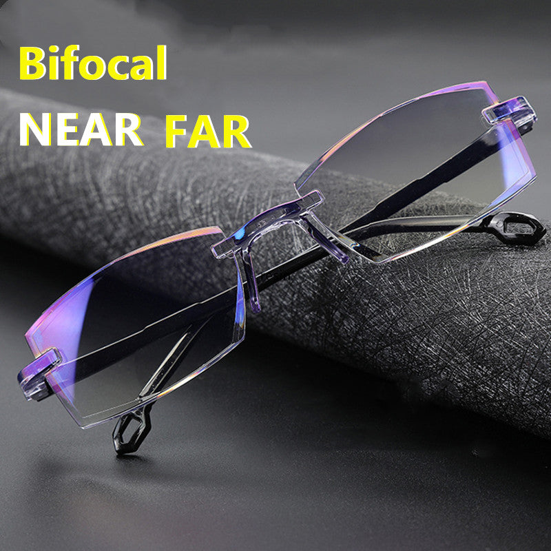 Bifocal Far Near Anti Blue Light Reading Eyeglasses Magnification Eyewear Presbyopic Glasses Diopter Dimond Cutting+1.0 To +4.0