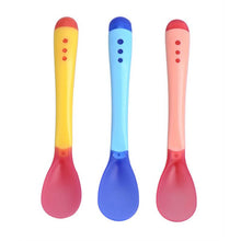 Load image into Gallery viewer, Hot Sale Baby Soft Silicone Spoon Candy Color Temperature Sensing Spoon Solid Feeding Utensils Children Food Baby Feeding Tools