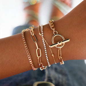 5PCs Easy Hook Fashion Crystal Bracelets for Women Gold Wrist Chain Bracelets Set Female Boho Statement Bracelet Jewelry by Tiftih