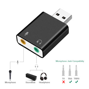 Herkisy External USB Audio Sound Card USB To Jack 3.5mm Converter Headphone Adapter Mic Sound Card Headsets Virtual 7.1 Ch Microphone
