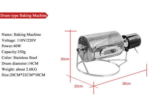 New Stainless Steel Drum Type Coffee Roaster Small Household Grains Beans Baking Machine Electric Roasting Machine