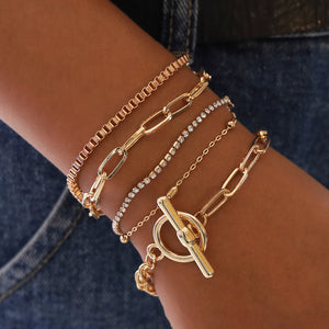 5PCs Easy Hook Fashion Crystal Bracelets for Women Gold Wrist Chain Bracelets Set Female Boho Statement Bracelet Jewelry by Tiftih