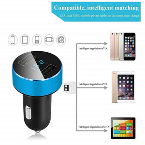 USB-Autoladegerät 3.1A Dual mit LED-Spannungs-/Stromanzeige Aluminium-Autoladegerät für Xiaomi Samsung iPhone 11 Pro Max Tablet